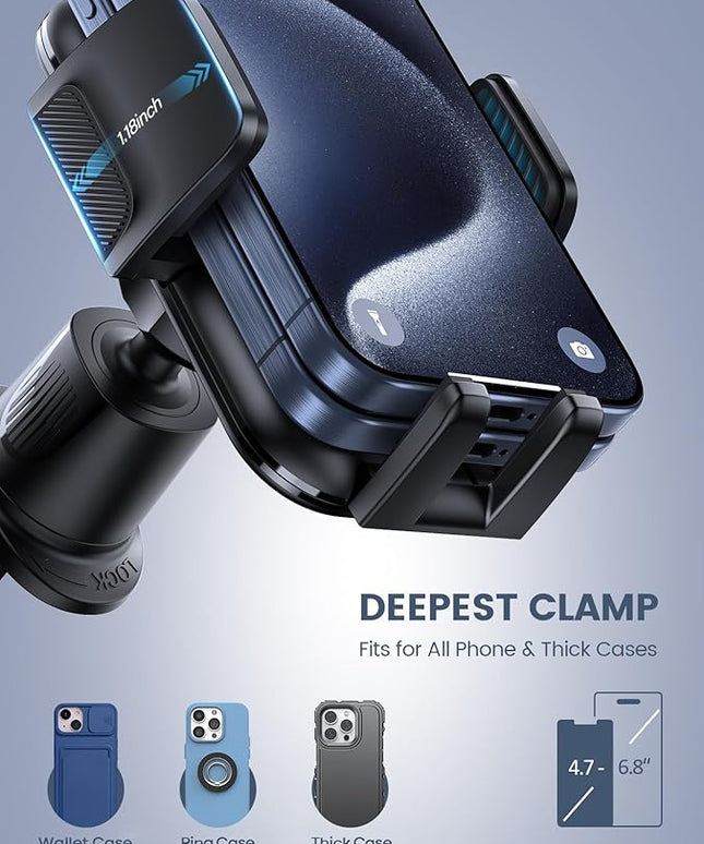 Lamicall 2026 Wider Clamp & Metal Hook Car Phone Holder Vent [Thick Cases Friendly] Phone Holders for Your Car Mount Automobile Hands Free Cradle Air Vent for iPhone 16 15 14 13 Pro Max Smartphone