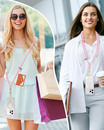 Adjustable Anti-Theft Phone Lanyard Neck & Crossbody Strap with 0.2mm Metal Tab & Comfort-Fit 8mm Rope (Light Pink)