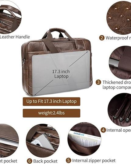 Faux Leather Messenger Bag for Men 17-17.3 Inch: Convertible 3 in 1 Backpack Laptop Bag Briefcase Computer Handbags Shoulder Crossbody Bag with Padded Laptop Sleeve for Work College Travel, PU Coffee