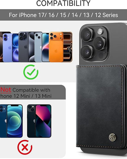 Defencase for Magsafe Wallet Magnetic Card Holder RFID Blocking, PU Leather Minimalist Phone Wallet for MagSafe Phones and Cases for iPhone 17/16/ 15/14/ 13/12/ Pro/Max/Plus/Air, Retro Black