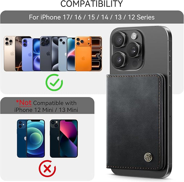 Defencase for Magsafe Wallet Magnetic Card Holder RFID Blocking, PU Leather Minimalist Phone Wallet for MagSafe Phones and Cases for iPhone 17/16/ 15/14/ 13/12/ Pro/Max/Plus/Air, Retro Black