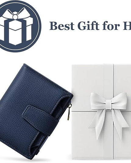 Airkit Small Wallet Women RFID Blocking Soft Leather Bifold Compact Card Holder Wallet for Women with Zipper Coin Pocket 4 ID Window