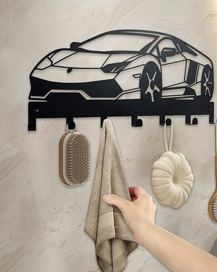 ShowMtheM Metal Car Key Holder for Wall,Metal Key Organizer Wall Decorative with 7 Hooks,Black Wall Mount Key Holder for Entryway,Front Door,Hallway,Office