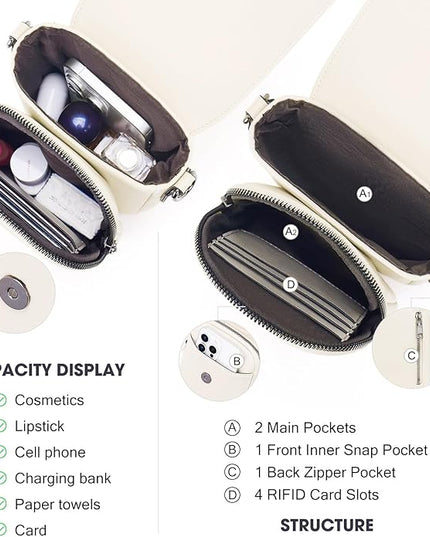 POIUGOYA Small Crossbody Bags for Women Trendy,Leather Triple Compartment Cell Phone Crossbody Wallet Purses with Card Slots