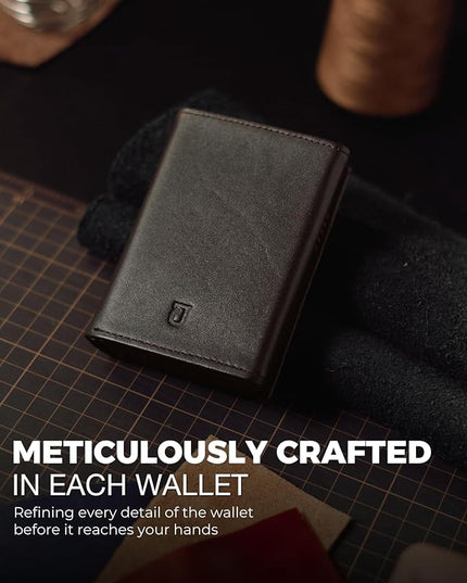 Taurus Smart Wallet For Men: Full Grain Leather, Handcrafted, Slide Metal Pop Up Case, Slim RFID Blocking Credit Card Holder, Minimalist, Compact - 9-12 Cards Organizers | ID | Money Clip (Brown)