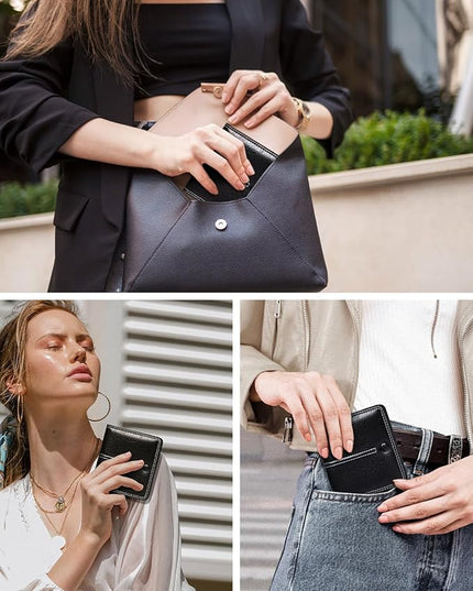 TFKGS Slim Wallet for Women Vegan Leather RFID Blocking, Small Thin Credit Card Holder Bifold Compact Pocket Ladies Mini Purse Black