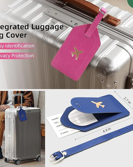2 Pack Passport Holder for Travel with Slot for Tracker Device & Luggage Tag Cover, RFID Blocking Passport Holder for Women & Men | PU Leather Passport Cover Case with Pocket, Blue & Pink