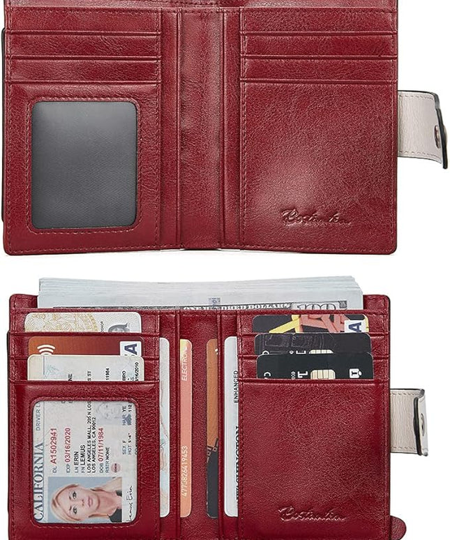 BOSTANTEN Women Leather Wallet RFID Blocking Small Bifold Zipper Pocket Wallet Card Case Purse with ID Window