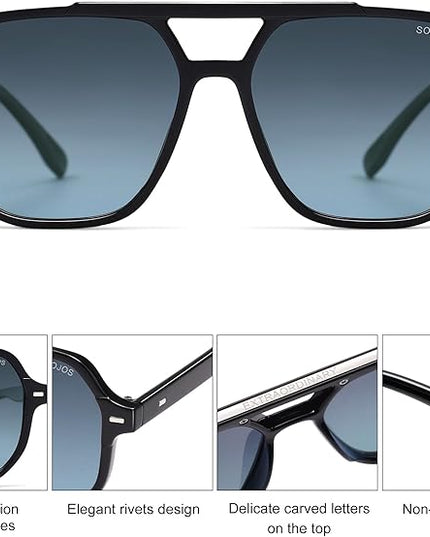 SOJOS Retro Trendy Aviator Polarized Sunglasses Men Women Vintage 70s Square Stylish Frame Sun Glasses SJ2283