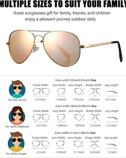 Pro Acme Classic Polarized Aviator Sunglasses 100% UV Protection, 52mm 58mm 63mm