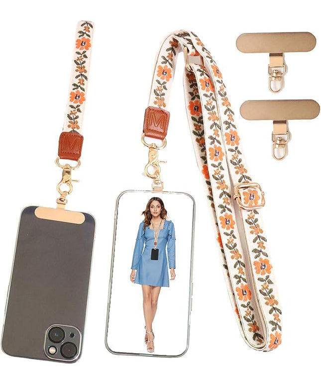 LEMEDE Phone Charm Lanyard, Gold Buckle Adjustable Crossbody and Wrist Strap with 2pcs 360-Degree Rotatable Phone Pad