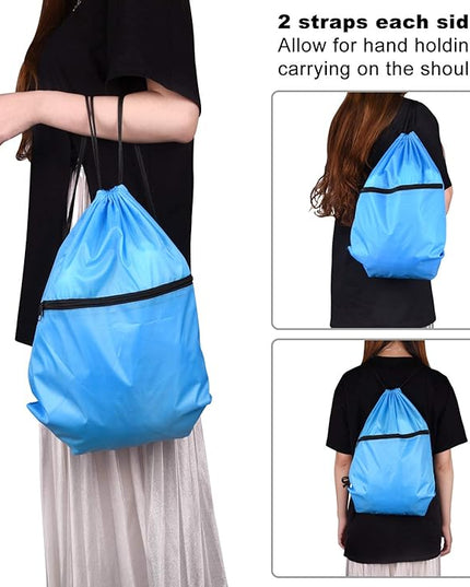 KUUQA 12Pcs Drawstring Bag Sports Gym String Backpack Bulk Cinch Bag Sackpack with Zipper for School Yoga Sport Gym Traveling