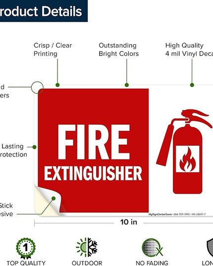 Fire Extinguisher Graphic Sign, 10x7 Inches, 4 Mil Vinyl Decal Stickers Weather Resistant, Made in USA by My Sign Center