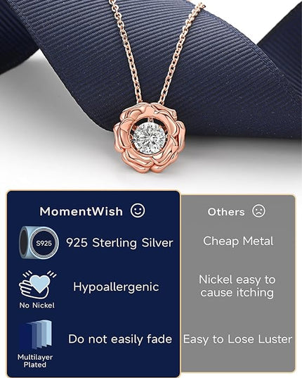MomentWish Necklace for Women, Sparkling Gift for Her, 1Carat Moissanite Heart Pendent for Her, 925 Sterling Silver Dance Necklace for Anniversary Christmas Valentines