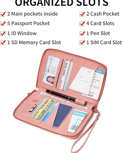 Family Passport Holder Wallet RFID Blocking Zippered Passport Wallet,Women and Men Travel Wallet Ladies Passport Cover