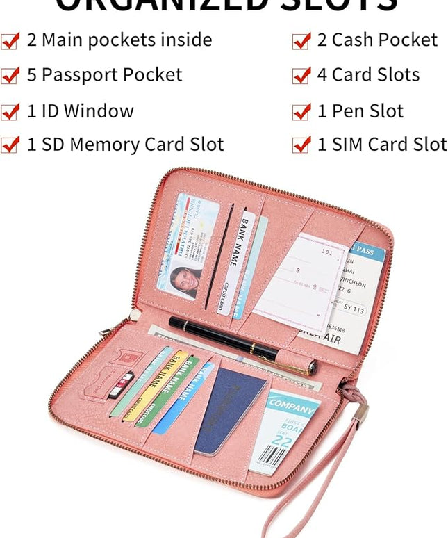 Family Passport Holder Wallet RFID Blocking Zippered Passport Wallet,Women and Men Travel Wallet Ladies Passport Cover
