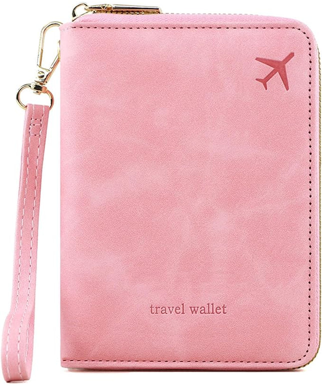 Passport Holder for Travel Women and Men RFID Passport Holder with Card Slots Holder Passport Case Passport cover Passport Wallet Travel Essentials and Accessories (Short Zipper, SZH-Pink)