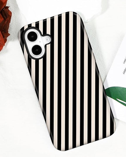 Magnetic for iPhone 16 Case Cute Diagonal Stripes Phone Case, Shockproof Slim TPU and Hard PC Protective Phone Cover Compatible with MagSafe Designed for Women Girls,Black and White
