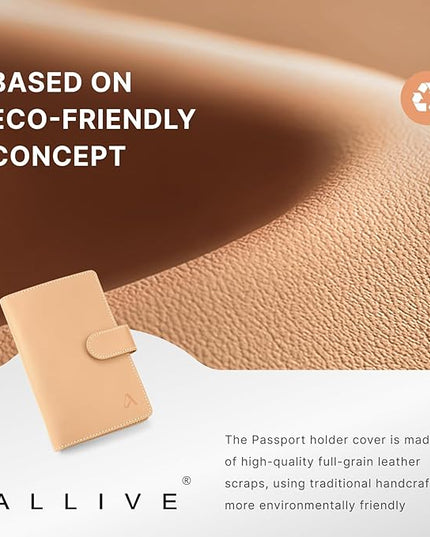 ALLIVE RFID Blocking Passport Wallet with AirTag Slot, Genuine Leather Passport Holder for Family Travel of 4, Travel Essentials & Gift, Airport Must-Have (Beige)