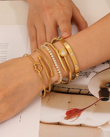 18 K Gold Plated Love Bangle Bracelet Stack Cuff Jewelry for Women Jewelry Set for Women Gift with Box