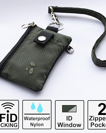 Minimalist RFID Blocking Small Wallet with ID Window,WaterResistant Zip Id Case Wallet with Lanyard Keychain for Cards,Cash,Travel,Women,Men