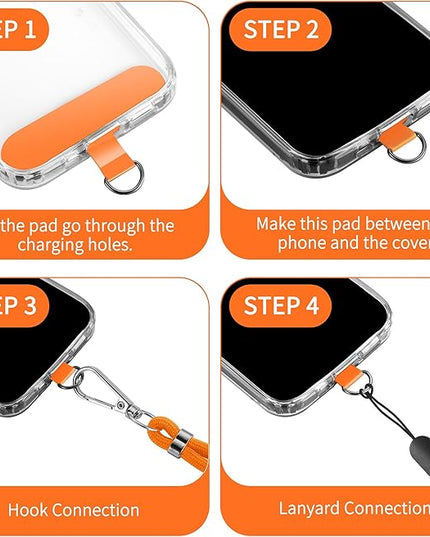 CACOE Phone Lanyard 2 Pcs-1 Pcs Adjustable Neck Strap, 1 Pcs Wrist Strap, 2 Pads, Universal Crossbody Multifuctional Cell Phone Lanyards Compatible with Most Smartphones(Orange)