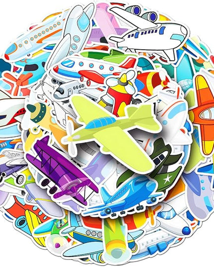 Colorful Airplane Vinyl Stickers, 50 PCS Waterproof Cartoon Aircraft Decals for Laptops, Scrapbooking, Journals, Water Bottles, Phones, Notebooks & DIY Decor