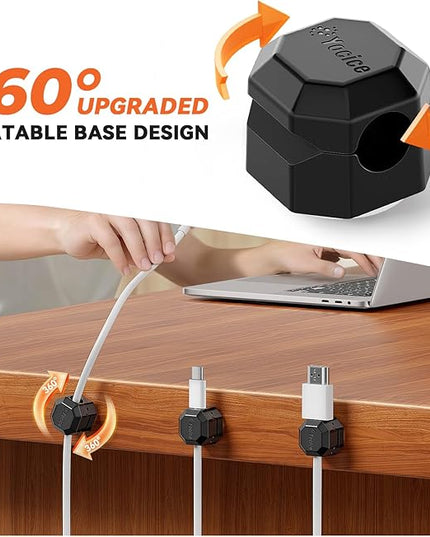 12 Pack Rotatable Cable Clips,Spring Cord Organizer Desk Cable Management Cord Holder Adhesive Phone Charger Cord Clips for Home Office Car Wall Nightstand Accessories Black