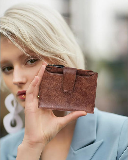 FALAN MULE Small Wallet for Women Leather Bifold Compact RFID Blocking Small Womens Wallet Purse