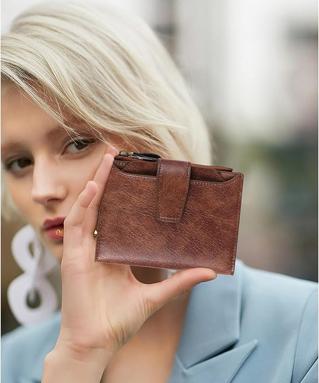 FALAN MULE Small Wallet for Women Leather Bifold Compact RFID Blocking Small Womens Wallet Purse