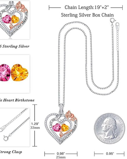 Iefil Christmas Gifts for Wife Women - 925 Sterling Silver Double Birthstone Necklace, Anniversary Birthday Gifts for Women, Jewelry Gift for Wife Girlfriend Mom Her