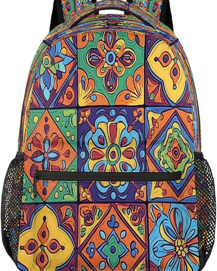 Large Backpack with 15.6 Inch Laptop Compartment, Ethnic Mexican Floral Adult Backpack for Work, Travel & School College Boys Girls