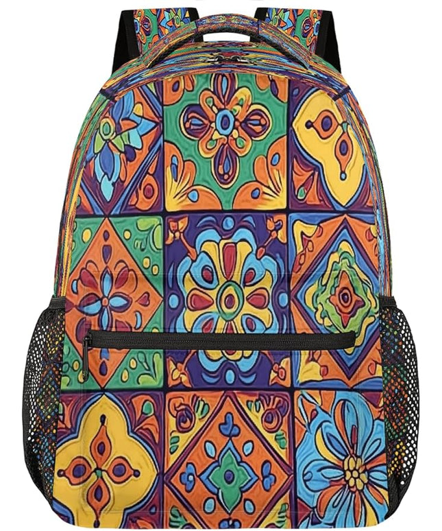 Large Backpack with 15.6 Inch Laptop Compartment, Ethnic Mexican Floral Adult Backpack for Work, Travel & School College Boys Girls