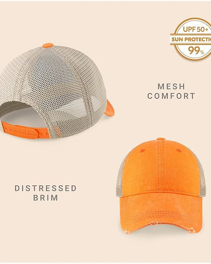 CHOK.LIDS Everyday Premium Washed Trucker Hat Unstructured Distressed Pigment Dyed Cap Adjustable Outdoor Headwear