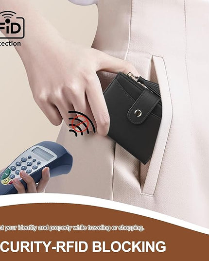 yiijay Small Wallet for Women RFID Blocking Tassle Bifold Slim Thin Leather Wallet Credit Card Holder Wallet Ladies Mini Wallet with Widened Zipper Pocket