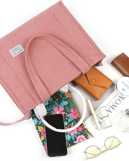 Valleycomfy Corduroy Tote Bag for Women Travel Crossbody Bag Purse Women Shoulder Bags Work Handbags Everyday Hobo Bag