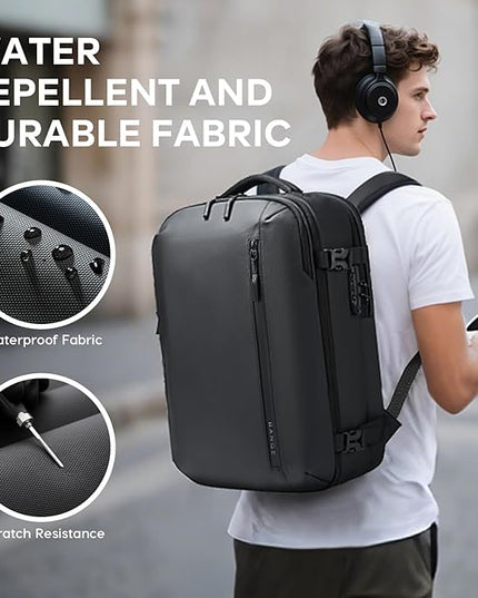 BANGE Travel Backpack with 15.6 Inch Laptop Compartment & TSA Lock for Men and Women, Water-Resistant Large Carry-On, Flight Approved,Black
