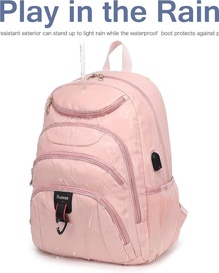 Boavan Laptop Backpack for women, 15.6 inch Laptop Bag with USB Port, Waterproof Travel Work Backpack Purse, Anti-Theft Teacher Nurse Doctor Casual Bookbags Office Business backpack，Pink