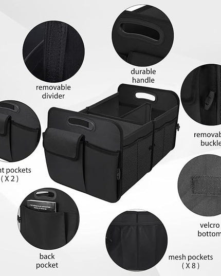 Trunk Organizer, Collapsible Waterproof Multi-Functional car Trunk Grocery Organizer Storage for SUVs & Sedans, Car Accessories for Women/Men, 3 Compartments