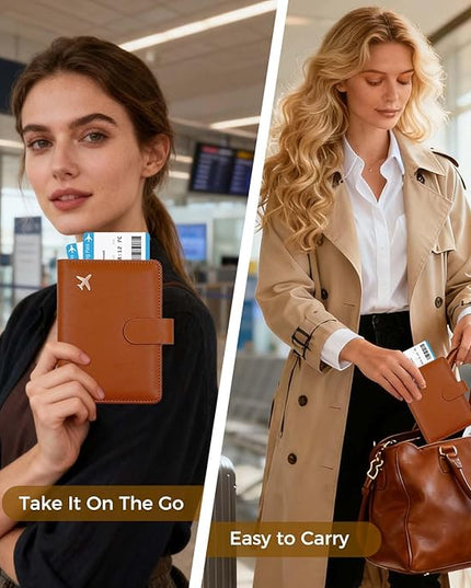 Melsbrinna Premium Leather Passport Holder Covers Case, Waterproof Rfid Blocking Travel Wallet Passport Holder with Pen Holder, Cute Passport Book for Women/Men