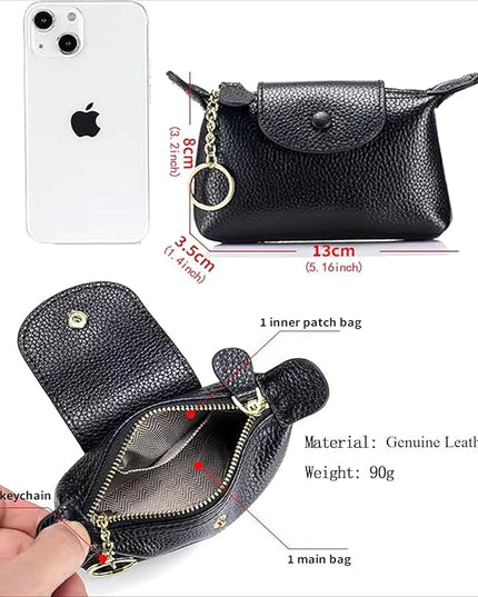 Plinvo Vintage Genuine Leather Coin Purse Keychain for Women Mini Zip Wallet Change Pouch Black (Green)