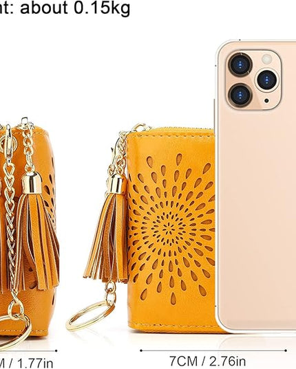APHISON RFID Credit Card Holder Zipper Card Case Keychain Small Wallet for Women 1942-2 YELLOW