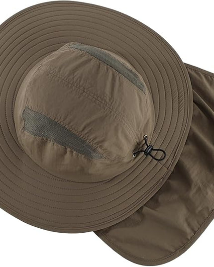 Home Prefer UPF 50+ Mens Wide Brim Fishing Hat with Neck Flap Sun Hat for Men Women Sun Protection Cap