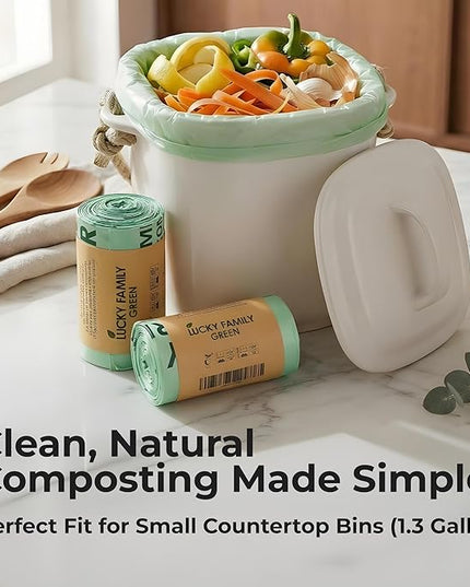 Compostable Trash Bags for Kitchen Compost Bins – 1.3 Gallon Small Compost Bags for Countertop Bin, Green Compostable Bags, BPI & OK Industrial Certified, Leak-Proof Food Waste Bags (50 Count)