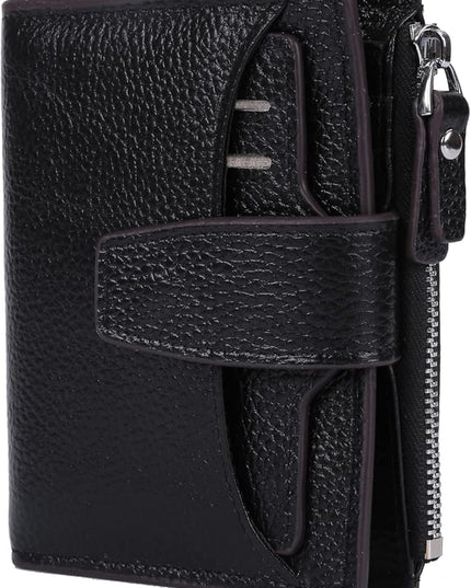 AINIMOER Women's RFID Blocking Leather Small Compact Bi-fold Zipper Pocket Wallet Card Case Purse with id Window