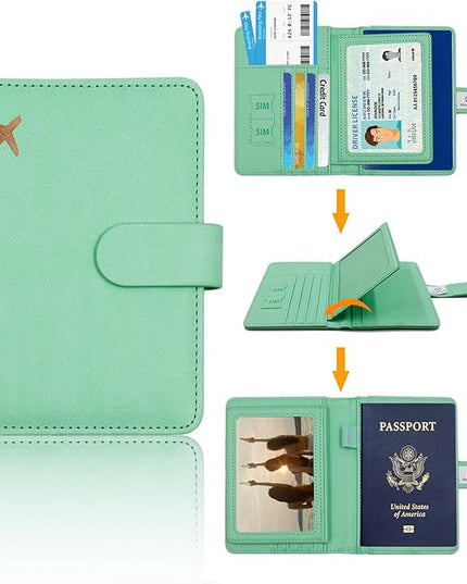 Melsbrinna Rfid Passport Holder for Travel women/Men, Cute Passport Wallet Rfid Blocking Card Slots, Rfid Passport Cover/CaseTravel Wallet, Passport Book Holder (1, Green3)