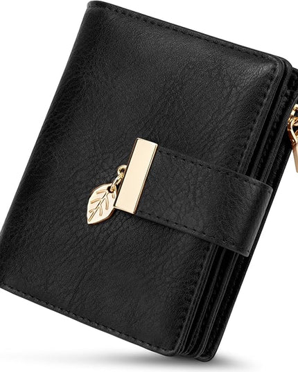 HUANLANG Small Wallets for Women Rfid Blocking Leather Bifold Credit Card Holder Ladies Wallet Zipper Pocket with ID Window