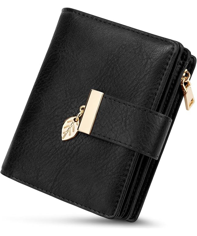 HUANLANG Small Wallets for Women Rfid Blocking Leather Bifold Credit Card Holder Ladies Wallet Zipper Pocket with ID Window