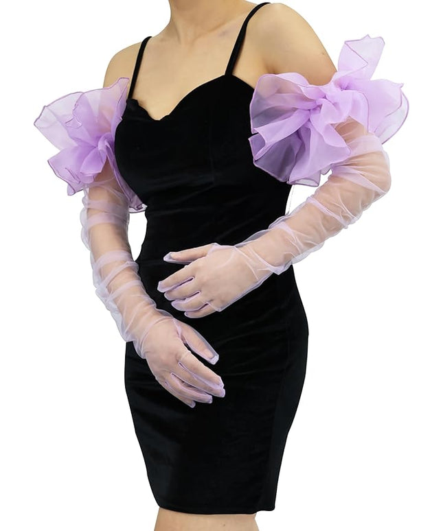 Super Puff Sheer Long Gloves Oversize Tulle Mesh Gloves for Cocktail Opera Party Glove Long Sleeve