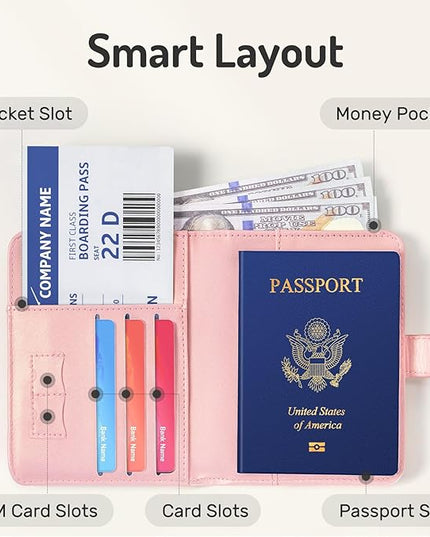 Forvencer Passport Holder Cover with Money Pocket, RFID Blocking Passport Wallet for Travel, Premium Travel Card Case, Waterproof Travel Accessories for Women Men, Light Blue